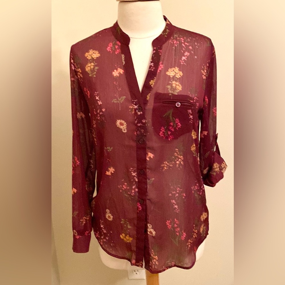 Kut From The Kloth Burgundy Purple Floral SZ S Romantic Boho Cottagecore Top